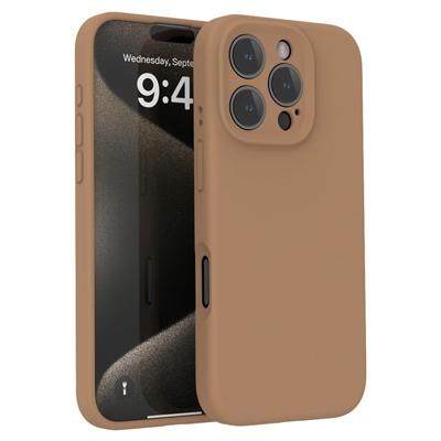 Lunso iPhone 16 Pro hoesje - Flexibel siliconen Backcover - Bruin