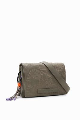 Middelgrote schoudertas met geborduurde bloemen - BLACK - U