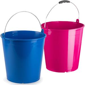 Roze en blauwe schoonmaakemmers/huishoudemmers set 15 liter en 32 x 31 cm