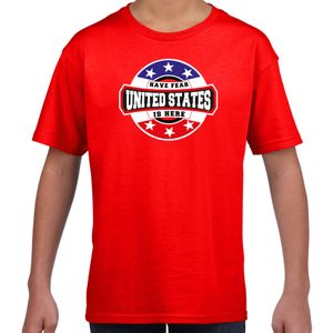 Have fear United States is here / Amerika supporter t-shirt rood voor kids