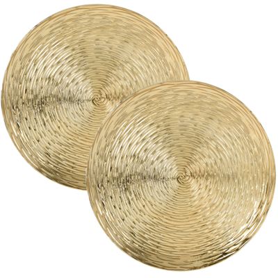 Kerstdiner/diner onderborden - 12x - goud - kunststof - D33 cm - golf motief Kerstdiner/diner onderborden - 12x - goud - kunststof - D33 cm - golf motief