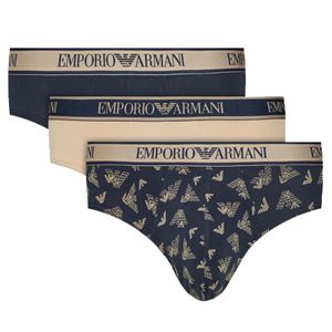 Armani slips 3-pack zwart-beige met logoprint