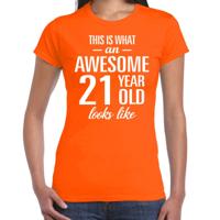 Awesome 21 year / 21 jaar verjaardag cadeau - t-shirt - oranje - voor dames