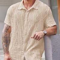 Bon&Bon Men's Plus Size Short Sleeve Knitted Casual Shirt - Black Khaki / 6XL