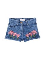 Monnalisa short en jean à fleurs brodées - Bleu - thumbnail