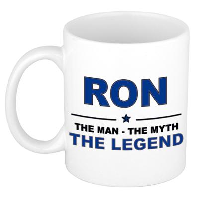 Ron cadeau mok - man myth legend - naam koffiemok / beker - wit en blauw - 300 ml