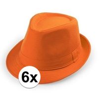 6x Oranje hoedje trilby model voor volwassenen   -