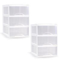 Ladeblokje/bureau organizer - 2x stuks - 3 lades - transparant/wit - L18 x B25 x H25 cm - plastic