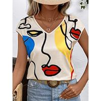 Dames Singlet Abstract Afdrukken Dagelijks Casual Mouwloos V-hals Beige Zomer Lightinthebox - thumbnail