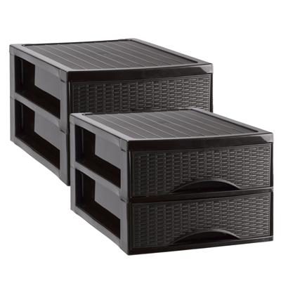 Ladekastje bureau organizer SORTED - 4x - 2 lades - donkerbruin - L26 x B35 x H19 cm - kunststof