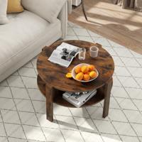 Ronde Salontafel met Opbergruimte Houten Woonkamertafel met 4 Planken Koffietafel Bijzettafel voor Woonkamer Kantoor
