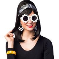 Carnaval verkleed jaren 60 setje - zwart/wit - dames - hippie/flower power - Brigitte Bardot ruitjes