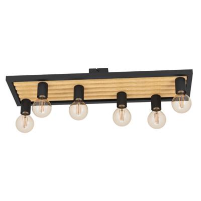 Eglo 6-lichts plafondlampConsett zwart met hout - 43724