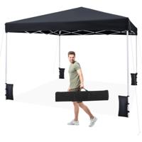 Pop-up Paviljoen van 290 x 290 cm Tuinpaviljoen met in Hoogte Verstelbare Stangen Opvouwbare Feesttent-Zwart