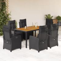 7-delige Tuinset met kussens poly rattan zwart