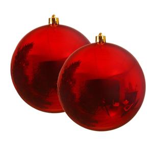 Decoris Kerstbal - 2x - rood - groot - 14 cm - kunststof - glans