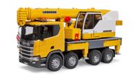 bruder Scania Super 560R vrachtwagen met Liebherr hijskraan en licht en geluid modelvoertuig - thumbnail