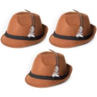 3x Bruine Tiroler hoedjes verkleedaccessoires voor volwassenen - thumbnail