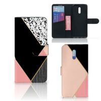 OPPO Reno Bookcase Zwart Roze Vormen - thumbnail