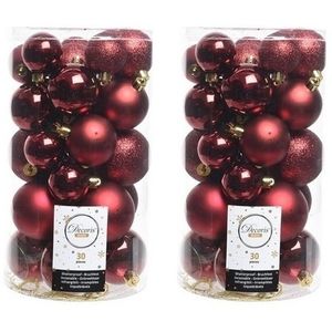 60x Kunststof kerstballen glanzend/mat/glitter donkerrode kerstboom versiering/decoratie   -