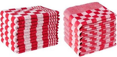 HORECA Theedoeken en Keukendoeken Set - 6 Theedoeken - 6 Keukendoeken - Horecakwaliteit - Geblokt - Rood