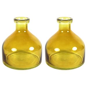 Bloemenvaas Low Bottle - 2x - transparant mosterdgeel - glas - D18 x H20 cm