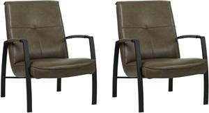 Set van 2 Grijze leren industriële stalen fauteuils Level - Granada leer Ash (grijs leer)