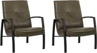 Set van 2 Grijze leren industriële stalen fauteuils Level - Granada leer Ash (grijs leer)