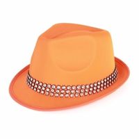 Oranje verkleed hoedje met zilveren steentjes   -