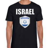 Israel landen supporter t-shirt met Israelische vlag schild zwart heren - thumbnail