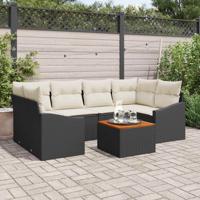 Tuinbankenset met opslag 7 pcs Zwart en Crème poly rattan