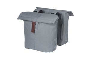 Basil city dubbele fietstas grijs, waterafstotend, geschikt voor e-bikes, reflecterend, 28-32l