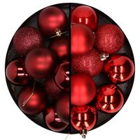 24x stuks kunststof kerstballen mix van donkerrood en rood 6 cm - thumbnail