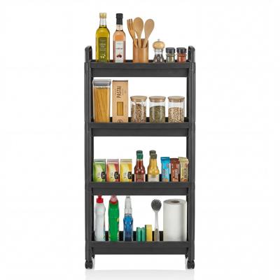 Smalle Rolwagen 3-/4-Traps Badkamerorganizer met Handgrepen en Wieltjes Multifunctionele Opbergwagen-Zwart-4-laags