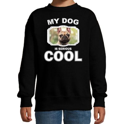 Franse bulldog honden trui / sweater my dog is serious cool zwart voor kinderen Franse bulldog honden trui / sweater my dog is serious cool zwart voor kinderen