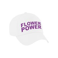 Paarse letters flower power verkleed pet/cap wit volwassenen