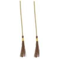 2x heksen bezem van hout - 100 cm - heks verkleed accessoires