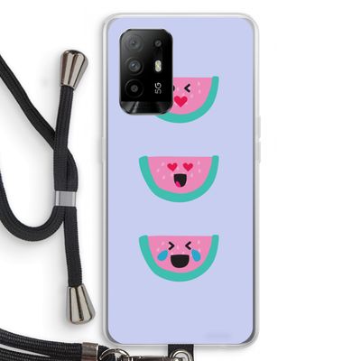 Smiley watermeloen: Oppo A95 5G Transparant Hoesje met koord