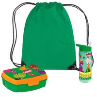 Crazy Dino lunchbox set voor kinderen - 3-delig - groen - kunststof - incl. gymtas/schooltas - thumbnail