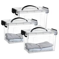 Opslagbox met deksel - 3x - transparant grijs - 6 liter - 25 x 19 x 17 cm - kunststof