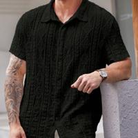 Bon&Bon Men's Plus Size Short Sleeve Knitted Casual Shirt - Black Black / 5XL