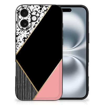 iPhone 16 Backcover Zwart Roze Vormen