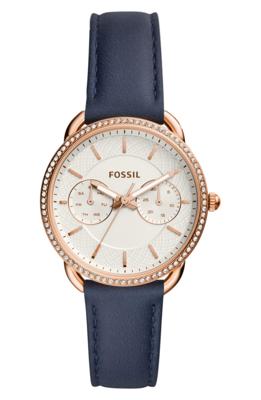 Fossil Multifonctionnelle Tailor En Cuir Bleu Marine ES4394