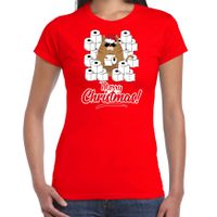 Fout Kerst t-shirt / outfit met hamsterende kat Merry Christmas rood voor dames