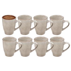 Koffiemokken Pompei - 8x stuks - Keramiek - beige - 370 ml - 9 x 11 cm - old stone look