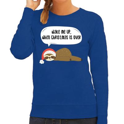 Luiaard Kerstsweater - Wake me up when christmas is over - blauw - voor dames Luiaard Kerstsweater - Wake me up when christmas is over - blauw - voor dames