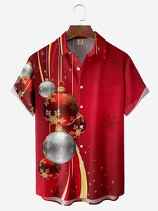 Christmas Decorated Chest Pocket Short Sleeve Casual Shirt