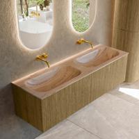 Badmeubel Mondiaz Kurve-Dlux | 150 cm | Meubelkleur Dusk | Wastafelkleur Arena | Solid surface | Wasbak beide zijden spoelbak | Zonder kraangat(en)