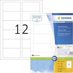 Herma 4666 Adresetiketten 88.9 x 46.6 mm Papier Wit 1200 stuk(s) Permanent hechtend Inkjet, Laser (zwart/wit), Laser (kleur), Kopiëren (zwart/wit), Kopiëren