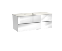 Storke Edge zwevend badmeubel 130 x 52 cm hoogglans wit met Mata asymmetrisch linkse wastafel in mat witte solid surface